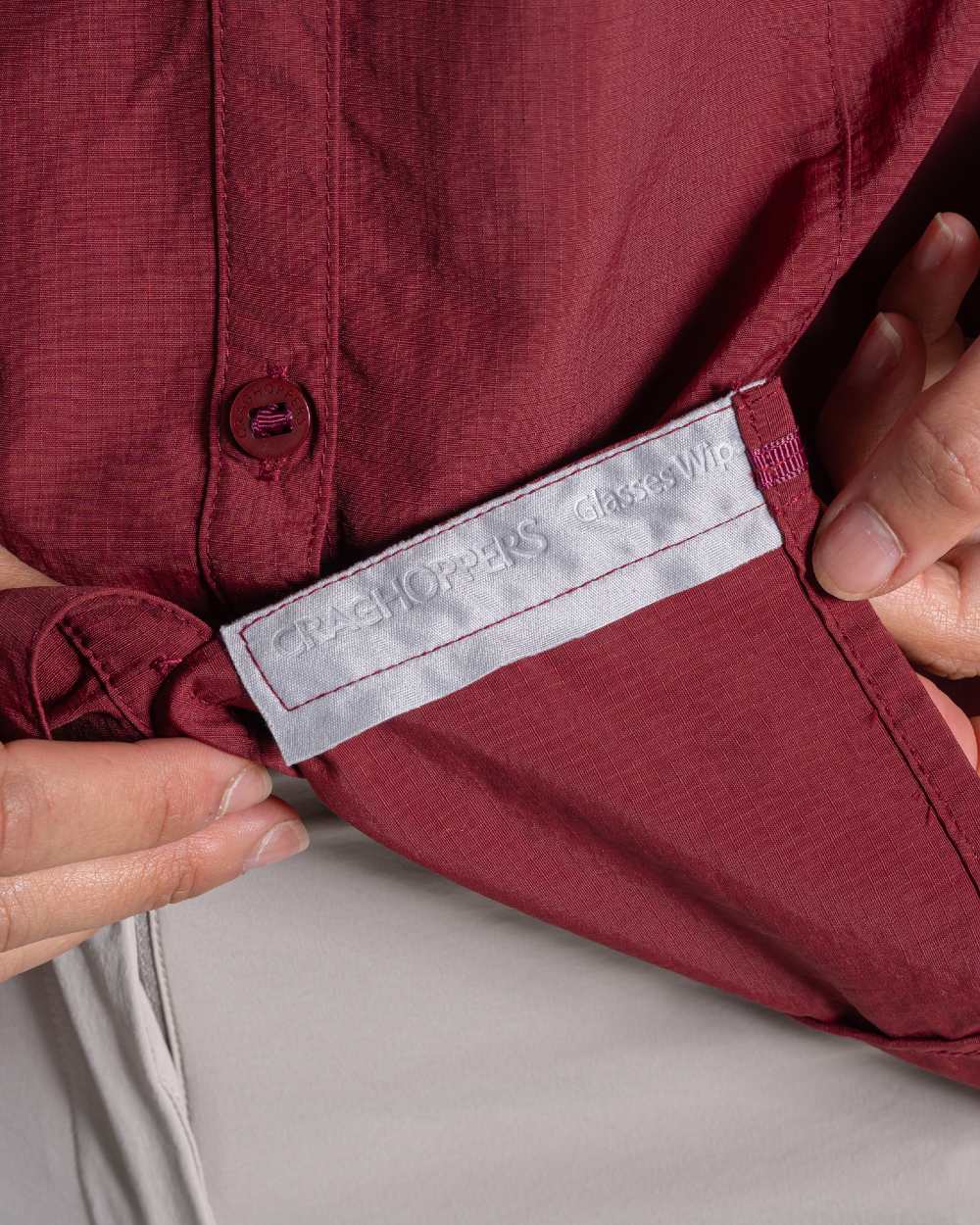 Riad Red coloured Craghoppers Womens NosiLife Adventure Long Sleeved Shirt III on white background