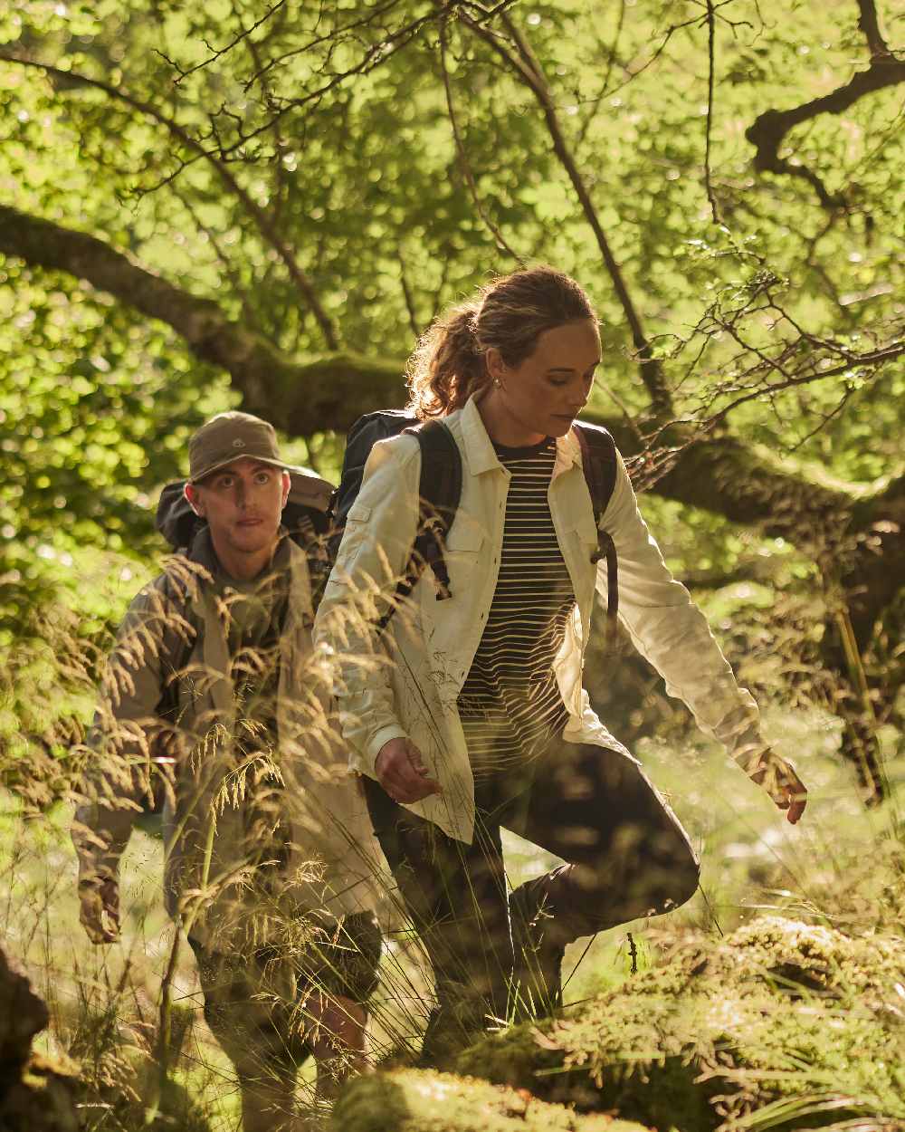 Seasalt coloured Craghoppers Womens NosiLife Adventure Long Sleeved Shirt III on forest background