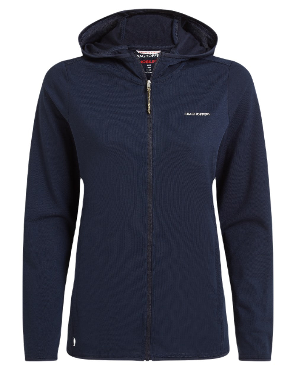 Blue Navy coloured Craghoppers Womens NosiLife Afia Hooded Jacket on white background