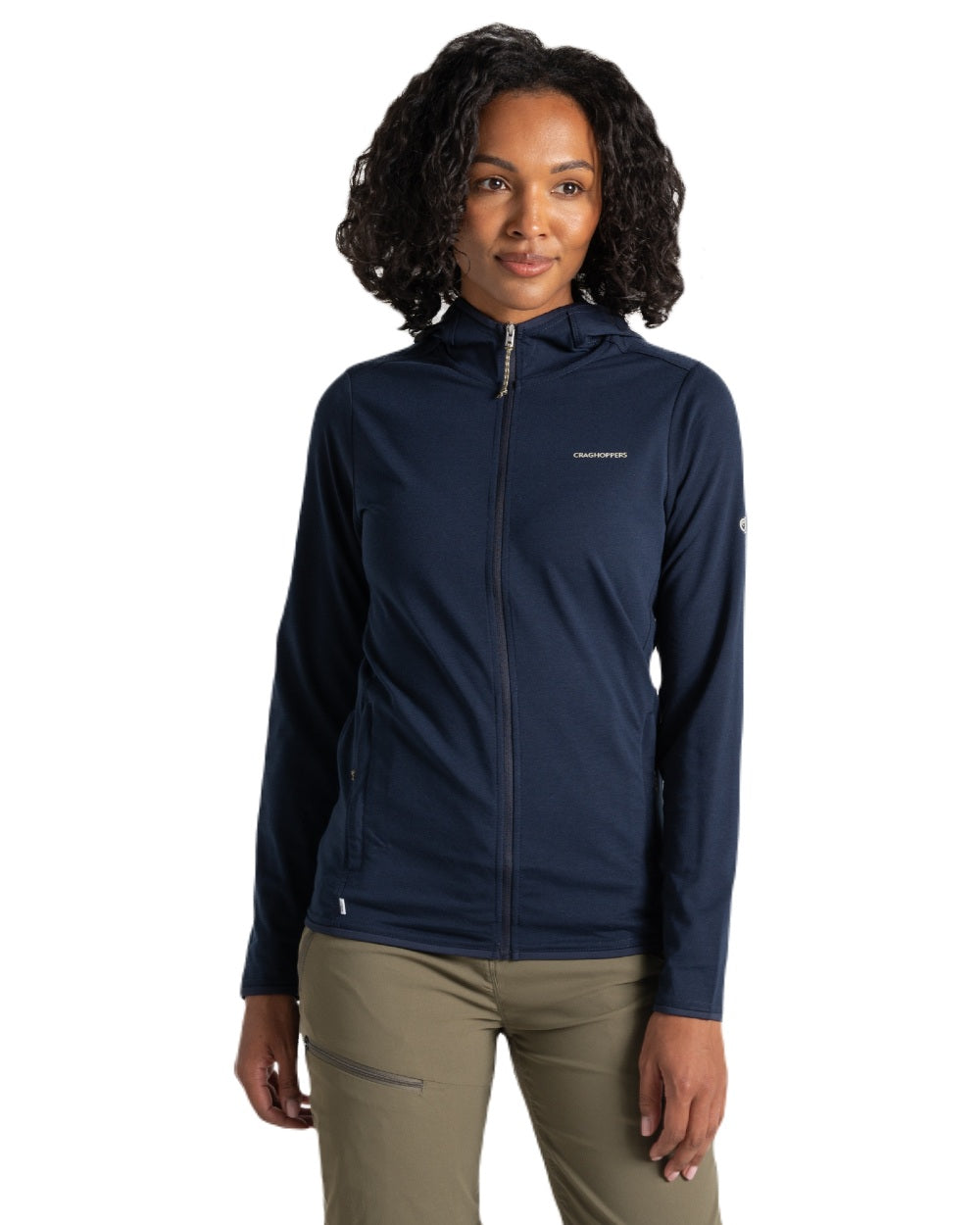 Blue Navy coloured Craghoppers Womens NosiLife Afia Hooded Jacket on white background