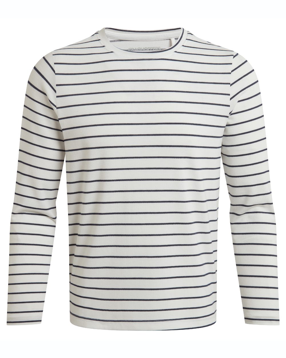 Blue Navy Stripe coloured Craghoppers Womens NosiLife Akona Long Sleeved Top on white background