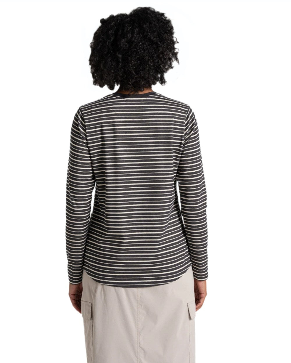 Charcoal Stripe coloured Craghoppers Womens NosiLife Akona Long Sleeved Top on white background
