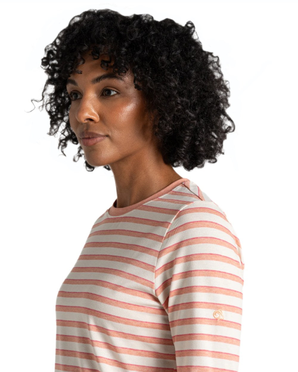 Clay Stripe coloured Craghoppers Womens NosiLife Akona Long Sleeved Top on white background