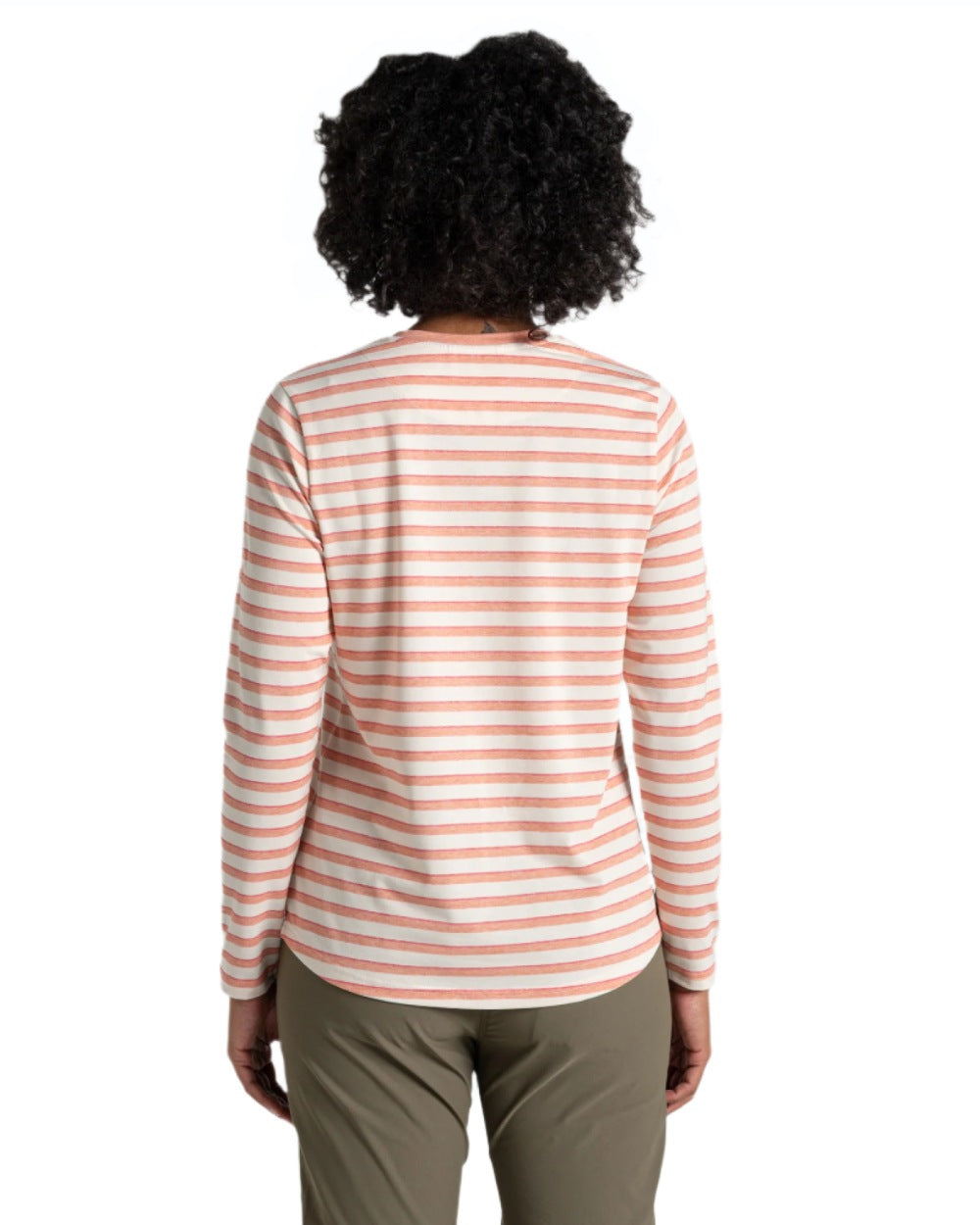 Clay Stripe coloured Craghoppers Womens NosiLife Akona Long Sleeved Top on white background