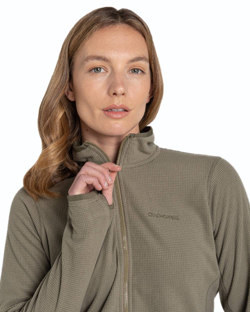 Soft Moss coloured Craghoppers Womens NosiLife Anya Jacket on white background