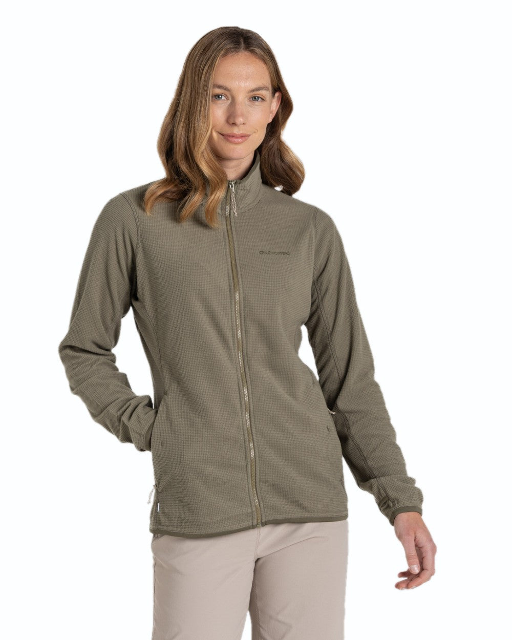 Soft Moss coloured Craghoppers Womens NosiLife Anya Jacket on white background