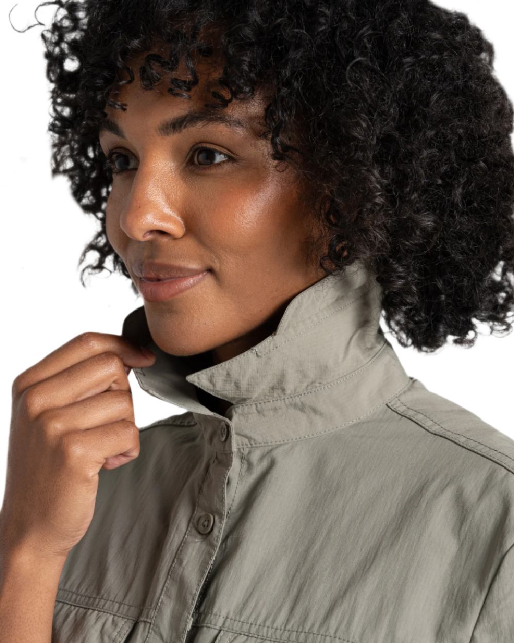 Vert coloured Craghoppers Womens NosiLife Carina Adventure Dress on white background