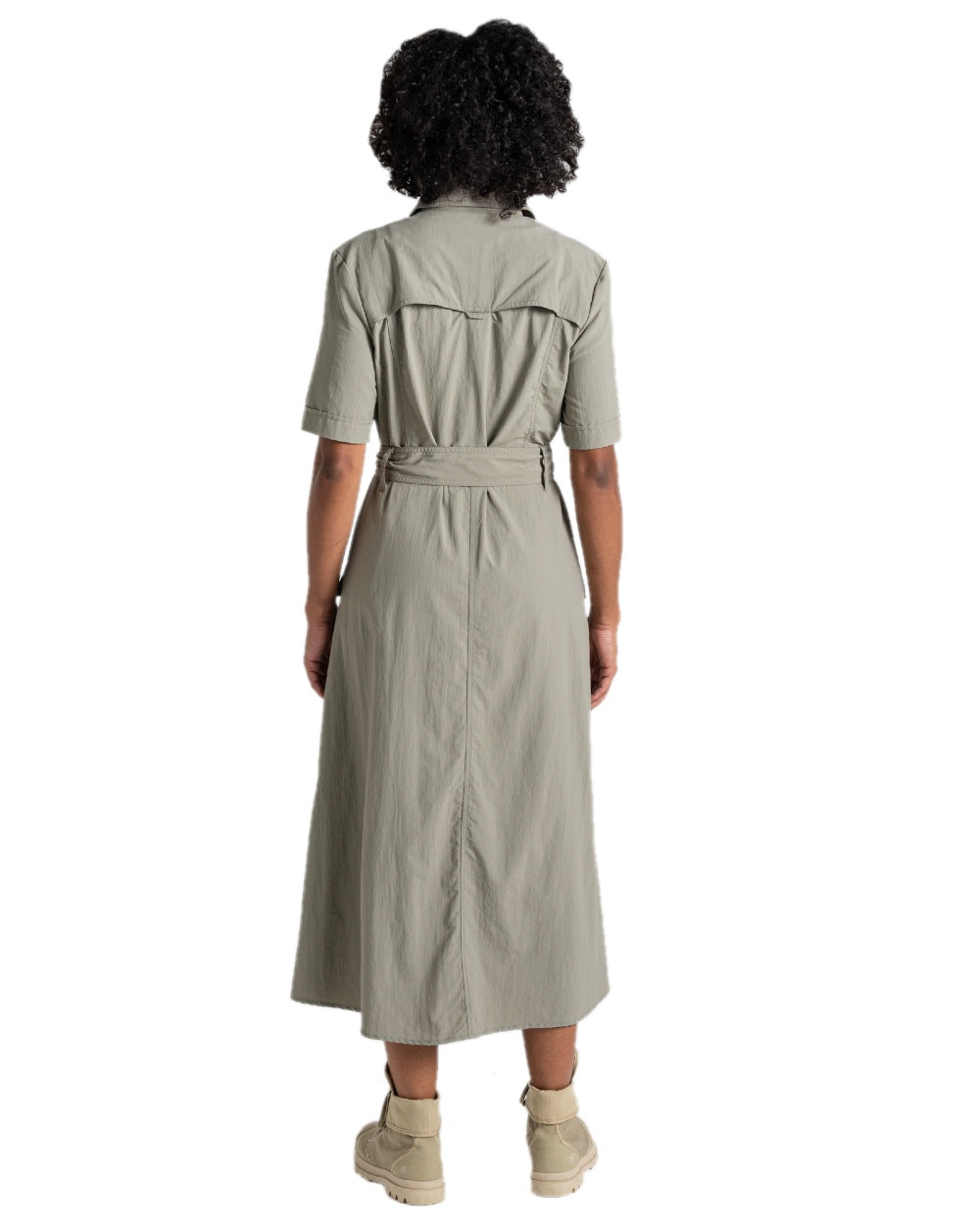 Vert coloured Craghoppers Womens NosiLife Carina Adventure Dress on white background