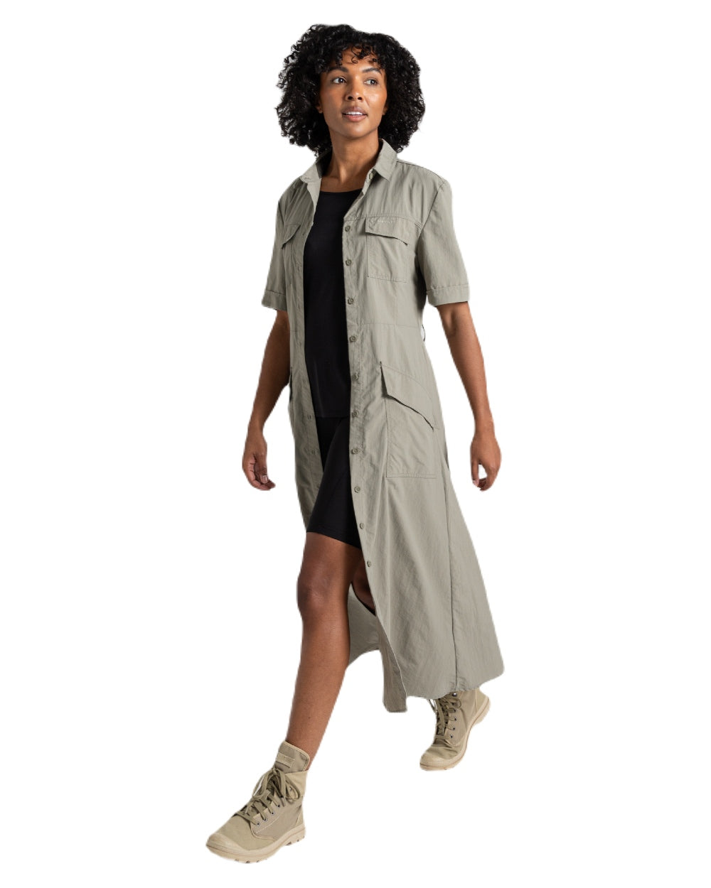 Vert coloured Craghoppers Womens NosiLife Carina Adventure Dress on white background