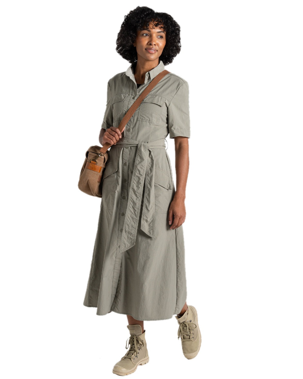 Vert coloured Craghoppers Womens NosiLife Carina Adventure Dress on white background