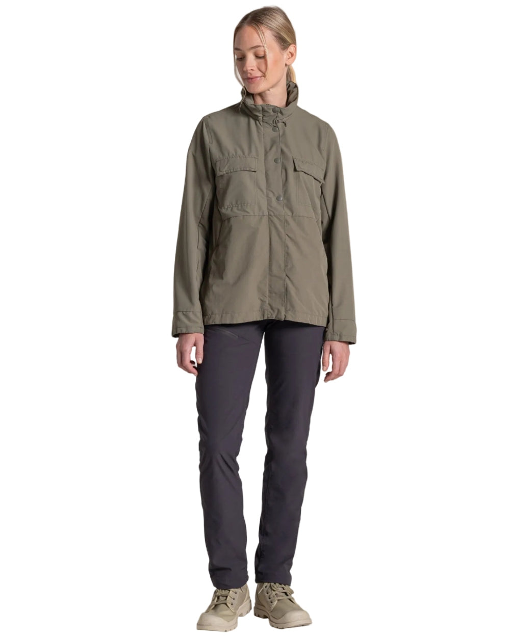Wild Olive coloured Craghoppers Womens NosiLife Farah Jacket on white background