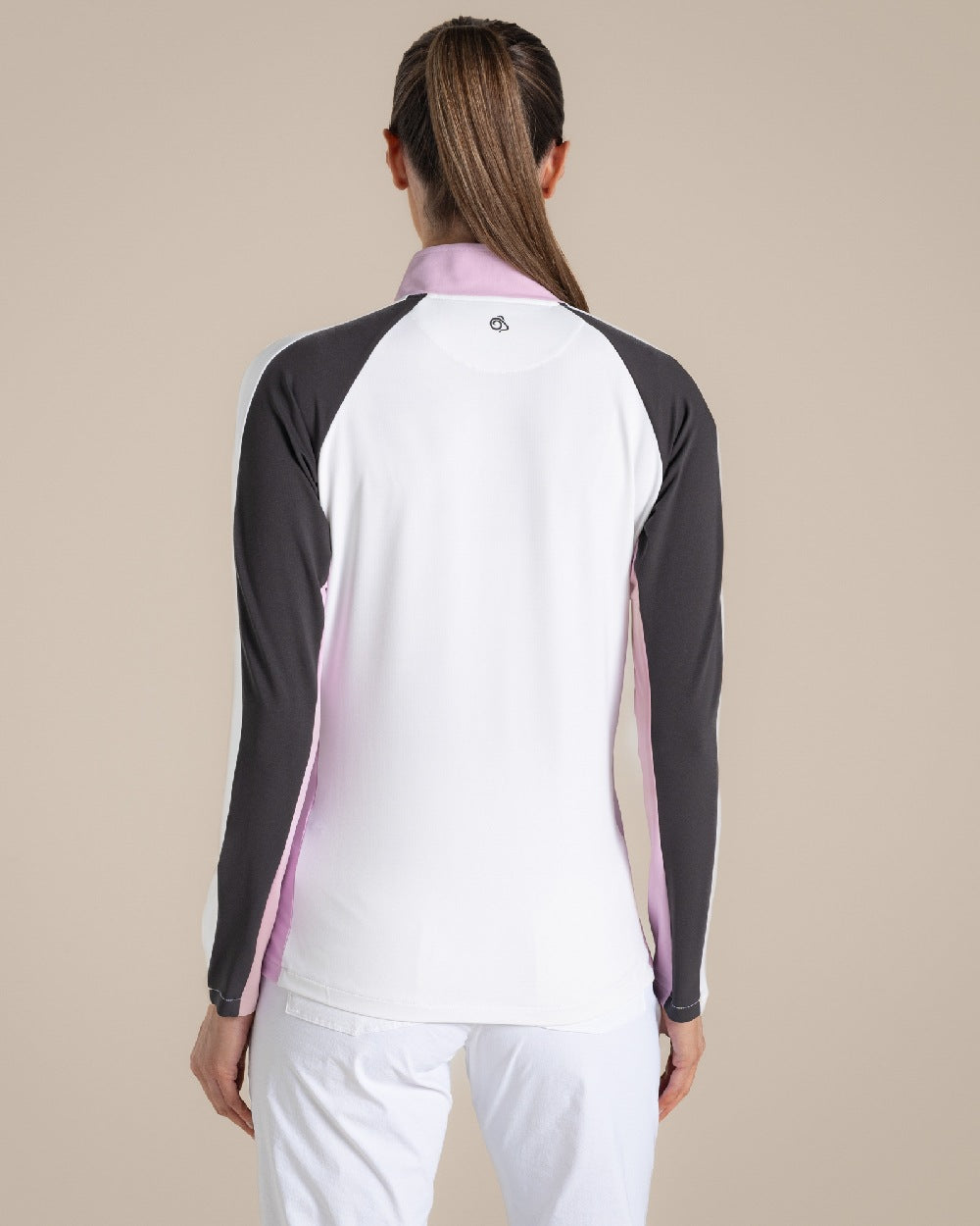 White Dark Iron Coloured Craghoppers Womens Nosilife lvybridge Half Zip Top on Beige Background