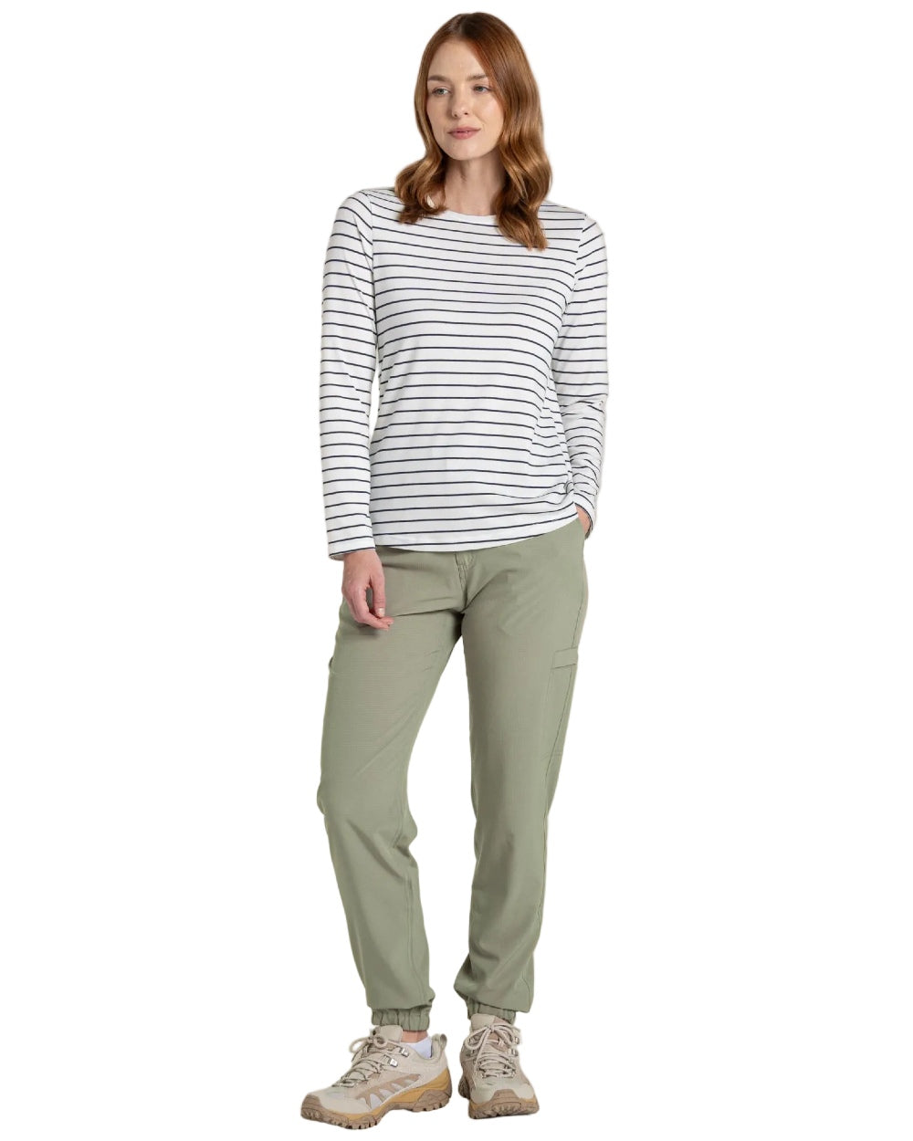 Vert coloured Craghoppers Womens NosiLife Lola Trousers on white background