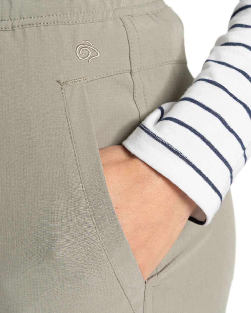 Vert coloured Craghoppers Womens NosiLife Lola Trousers on white background