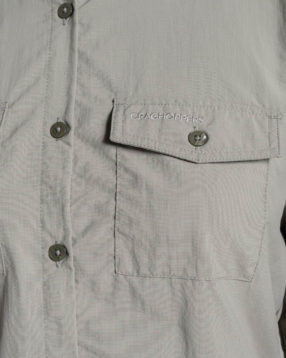 Vert coloured Craghoppers Womens NosiLife Loukkos Long Sleeved Shirt on white background