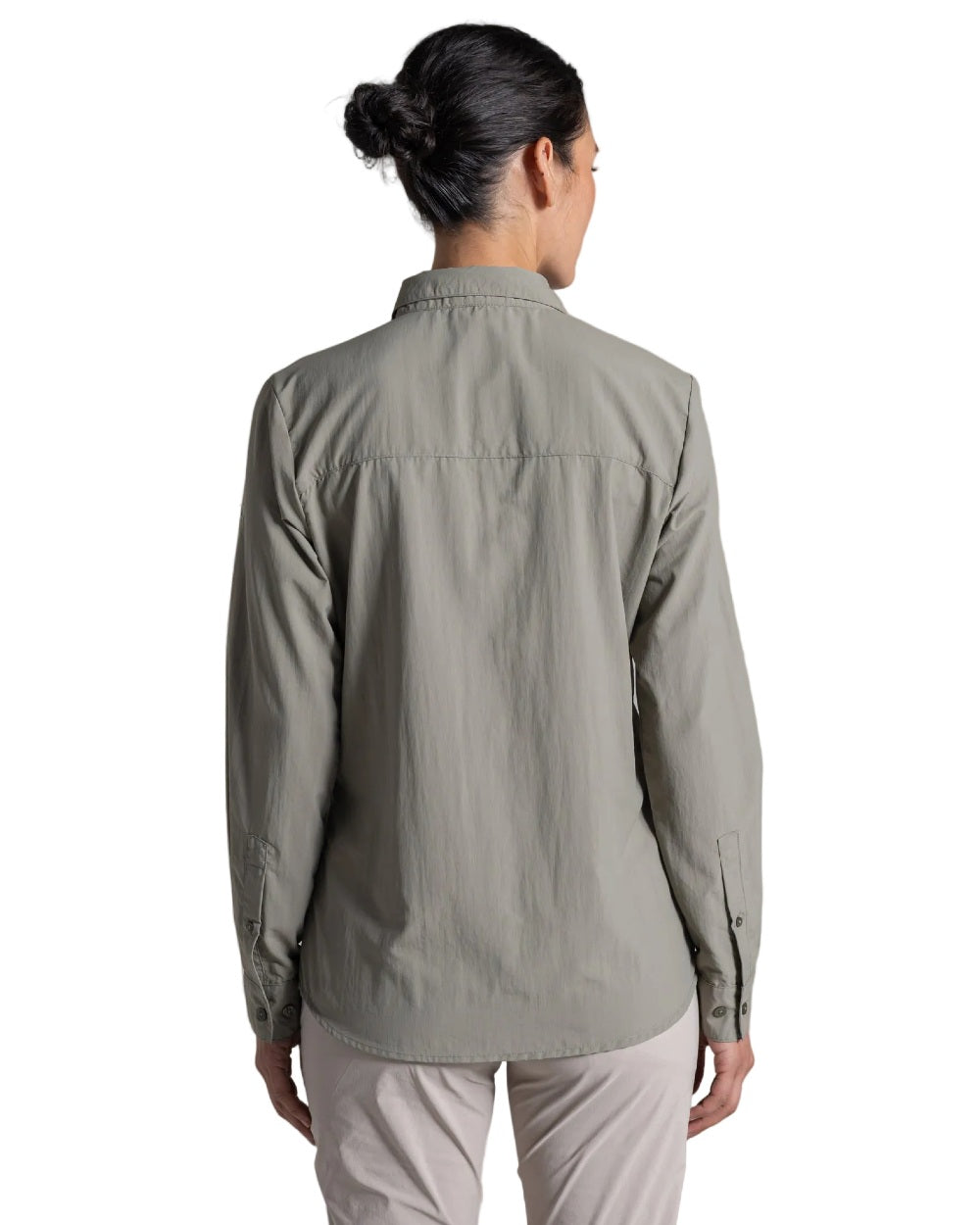 Vert coloured Craghoppers Womens NosiLife Loukkos Long Sleeved Shirt on white background