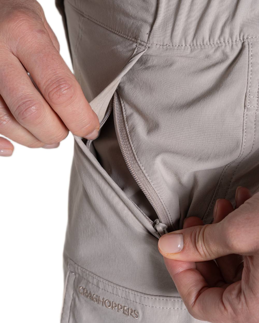 Soft Mushroom coloured Craghoppers Womens NosiLife Pro Cargo Skort on white background