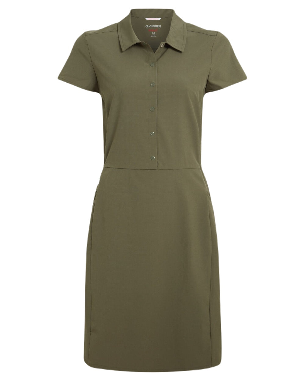 Wild Olive coloured Craghoppers Womens NosiLife Pro Dress IV on white background