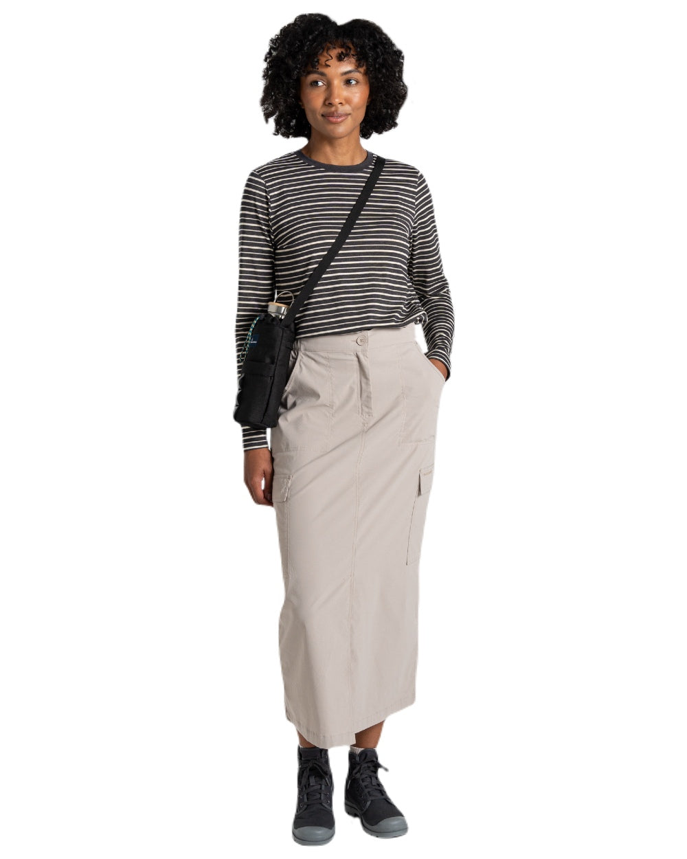 Soft Mushroom coloured Craghoppers Womens NosiLife Pro Midi Skirt on white background