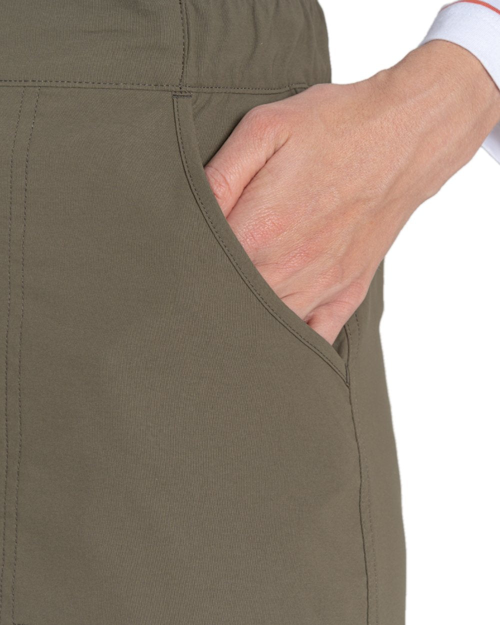 Wild Olive coloured Craghoppers Womens NosiLife Pro Midi Skirt on white background