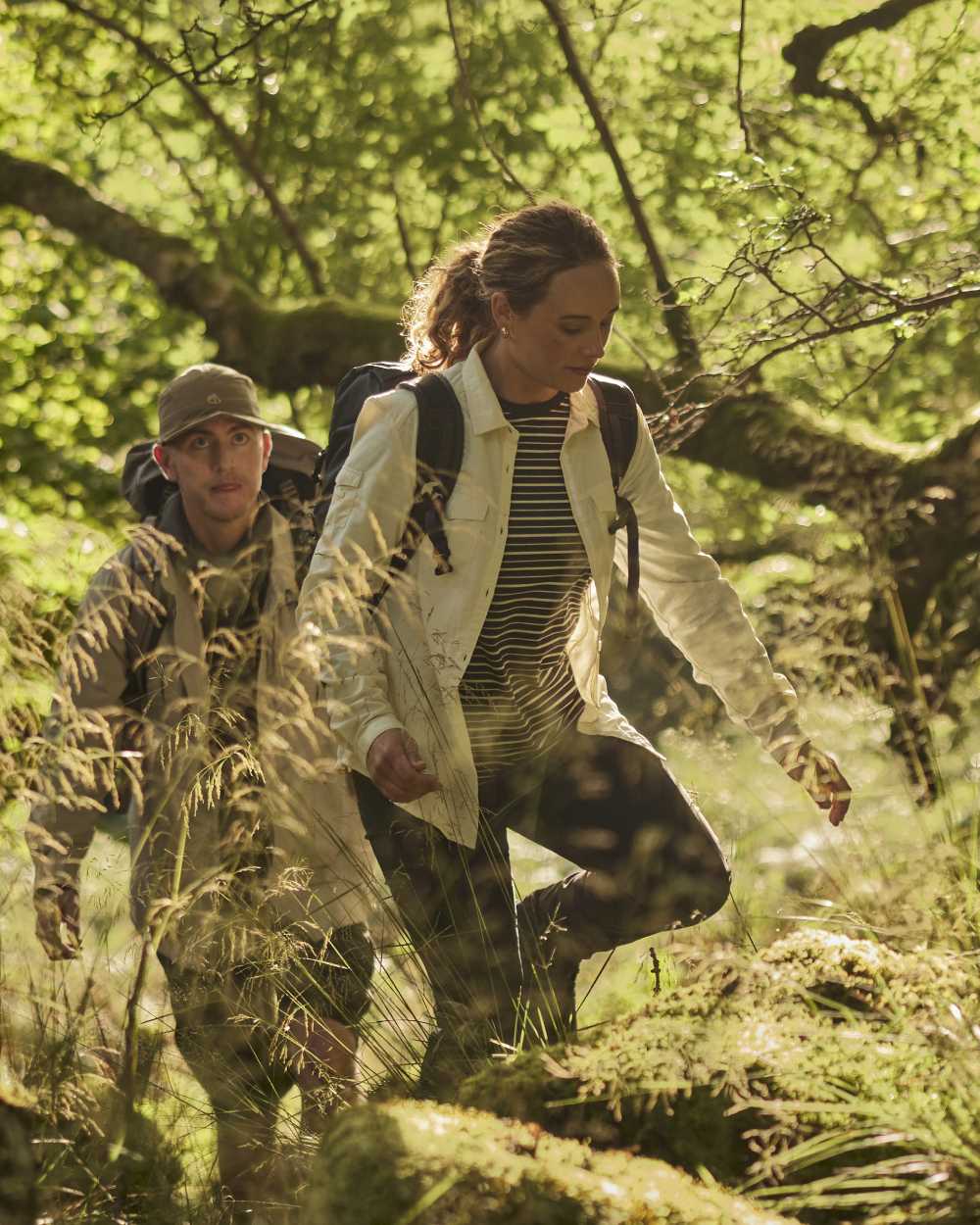 Charcoal coloured Craghoppers Womens NosiLife Pro Trousers III on forest background