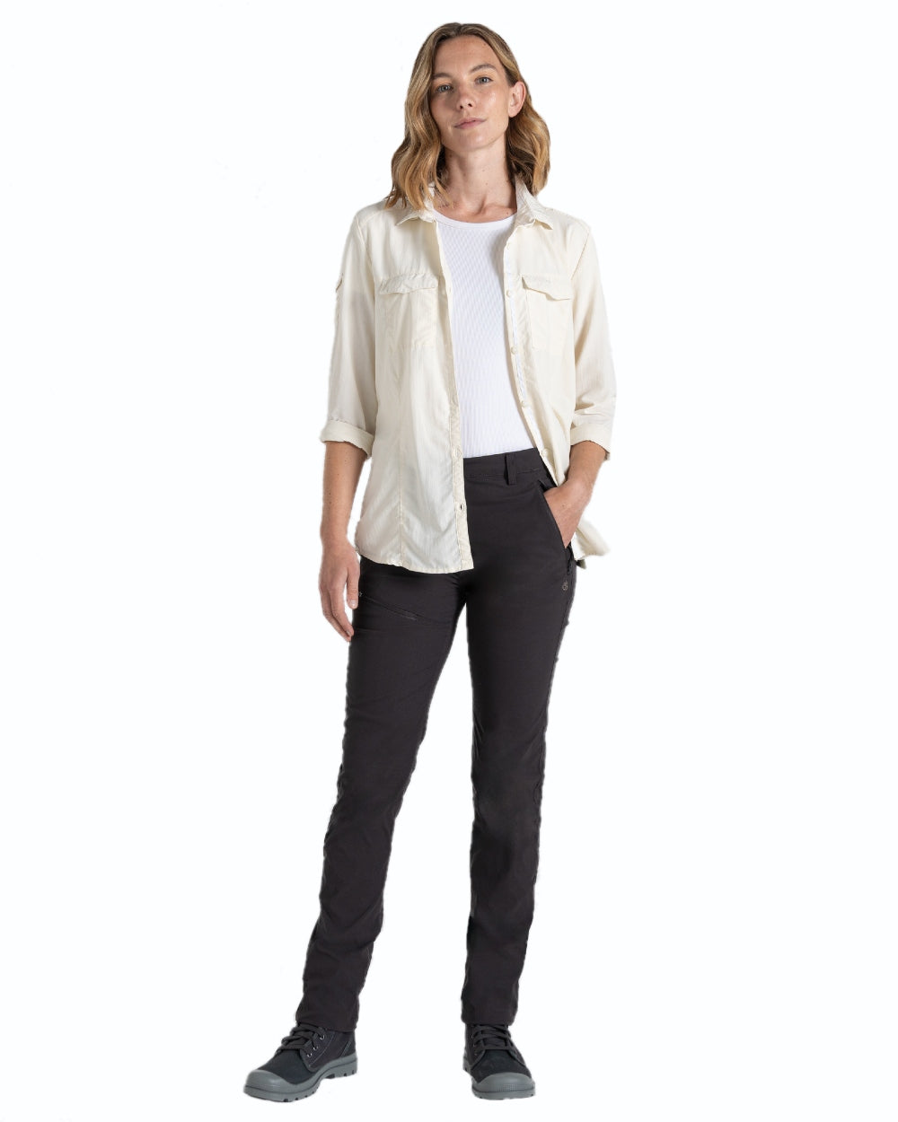 Charcoal coloured Craghoppers Womens NosiLife Pro Trousers III on white background