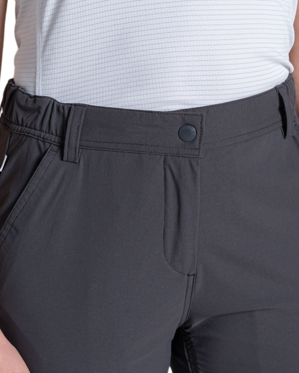 Dark Iron coloured Craghoppers Womens NosiLife Rif Stretch Cargo Trousers on white background