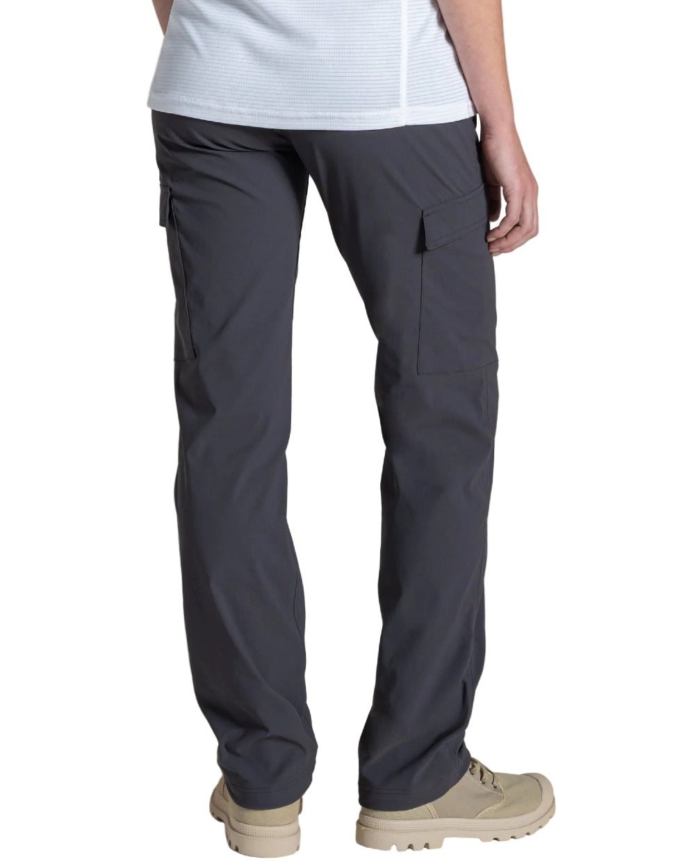 Dark Iron coloured Craghoppers Womens NosiLife Rif Stretch Cargo Trousers on white background