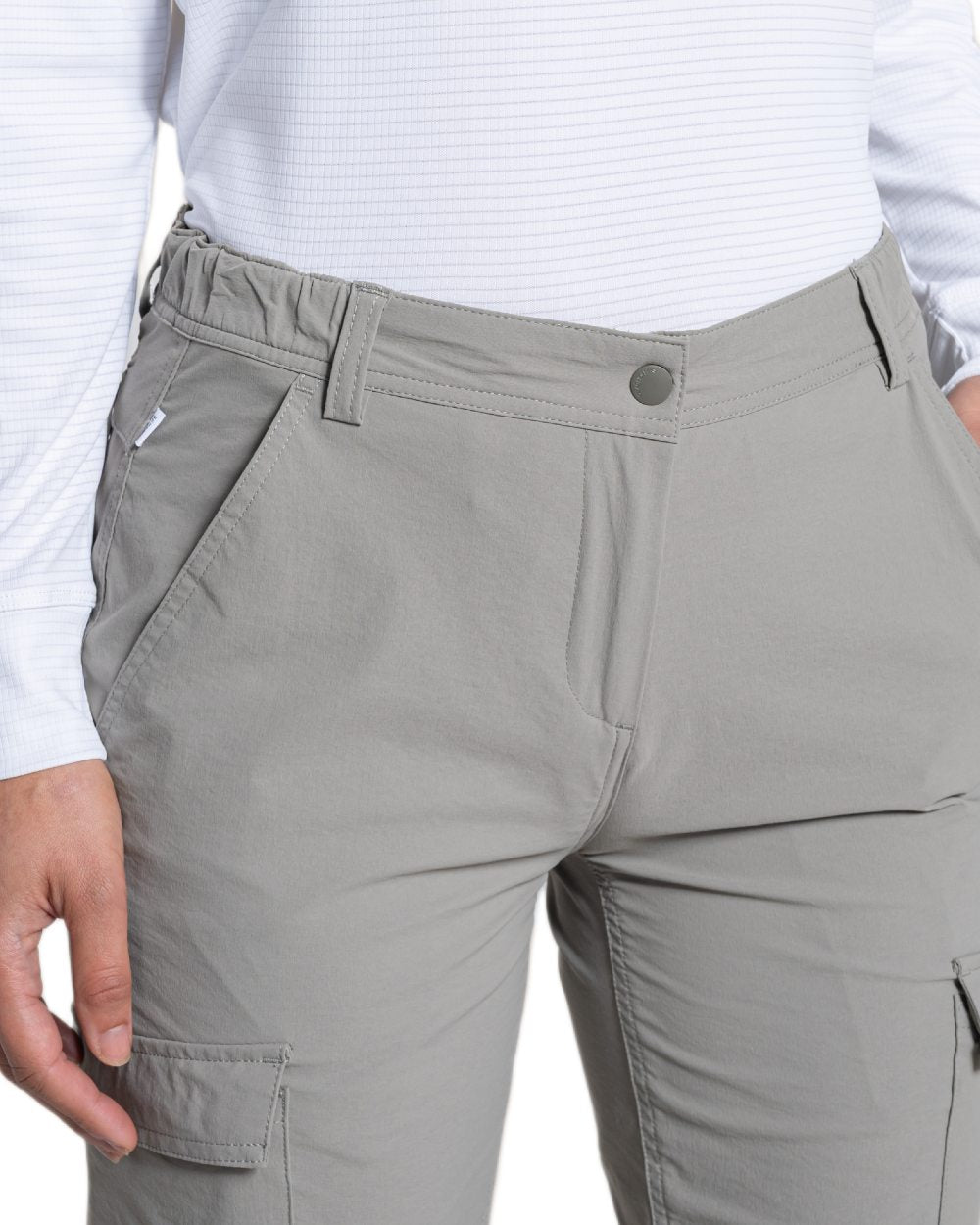Vert coloured Craghoppers Womens NosiLife Rif Stretch Cargo Trousers on white background