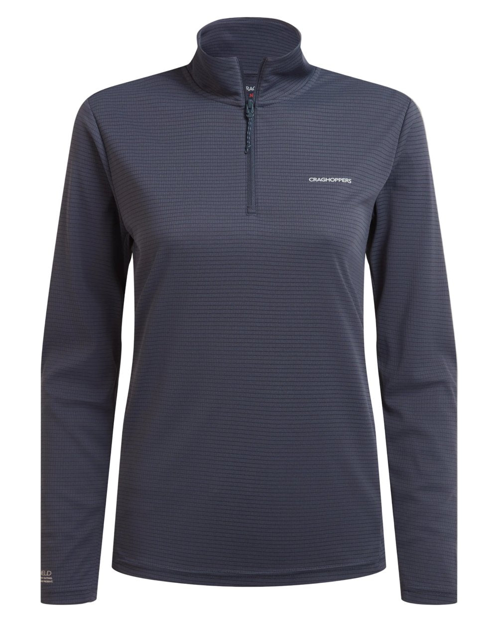 Anthracite coloured Craghoppers Womens NosiLife SolarShield+ Half Zip Top on white background