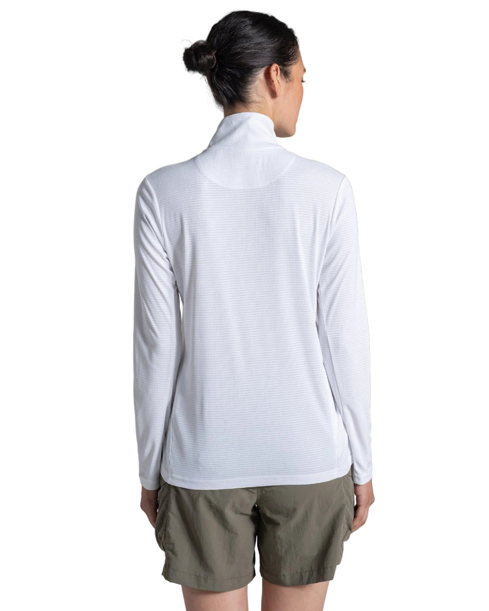 White coloured Craghoppers Womens NosiLife SolarShield+ Half Zip Top on white background