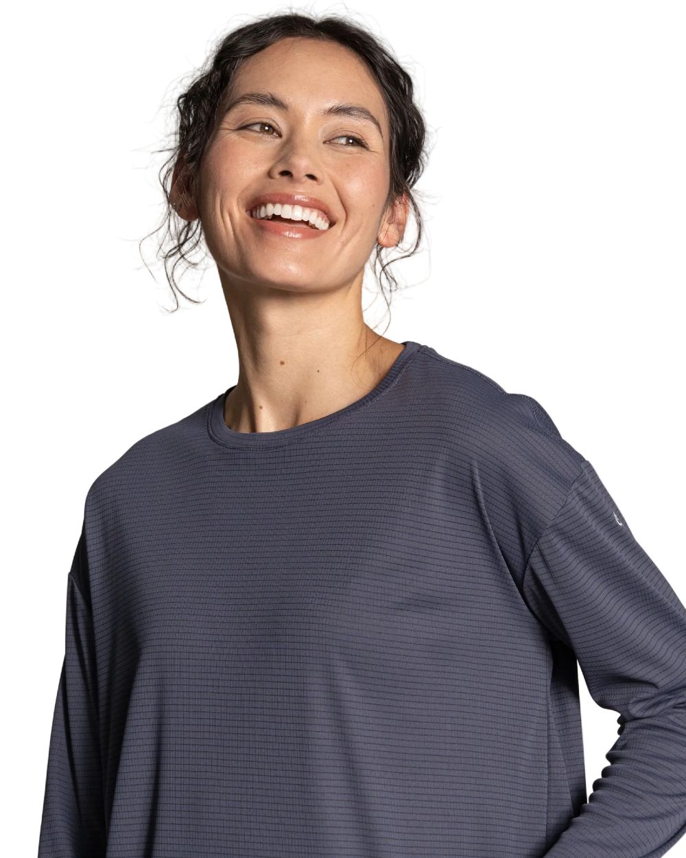 Anthracite coloured Craghoppers Womens NosiLife SolarShield+ Long Sleeved T-Shirt on white background