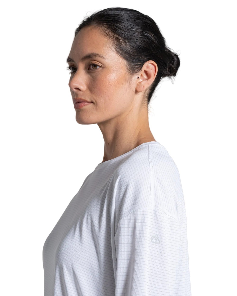 White coloured Craghoppers Womens NosiLife SolarShield+ Long Sleeved T-Shirt on white background
