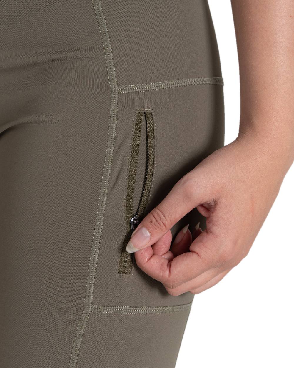 Wild Olive coloured Craghoppers Womens Nosilife Adeena Leggings on white background