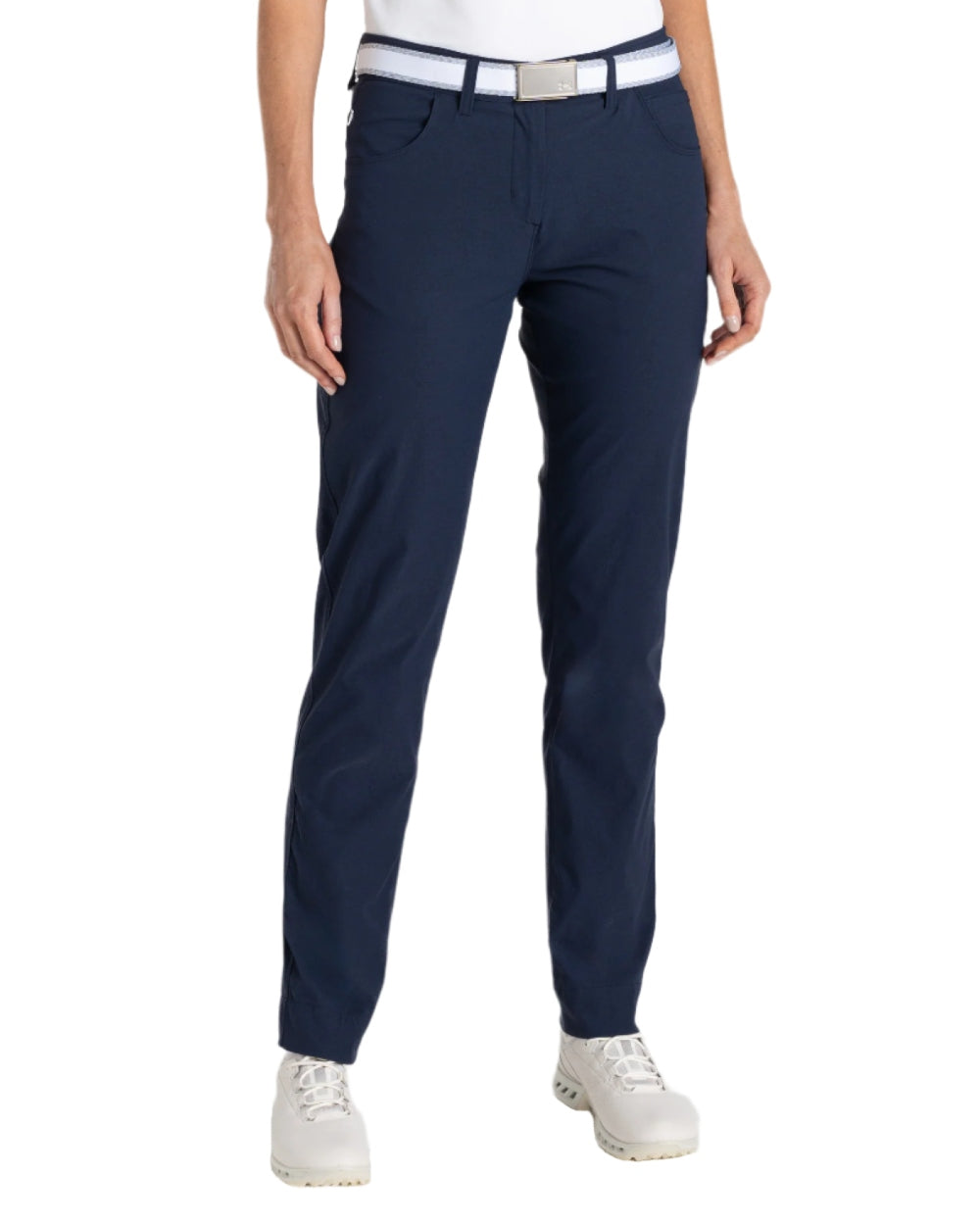 Blue Navy coloured Craghoppers Womens Nosilife Milla Golf Trousers on white background
