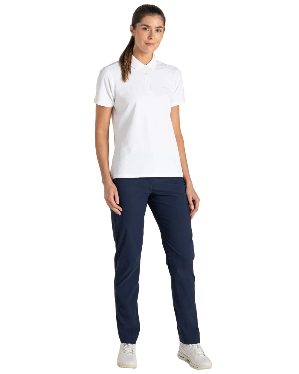Blue Navy coloured Craghoppers Womens Nosilife Milla Golf Trousers on white background