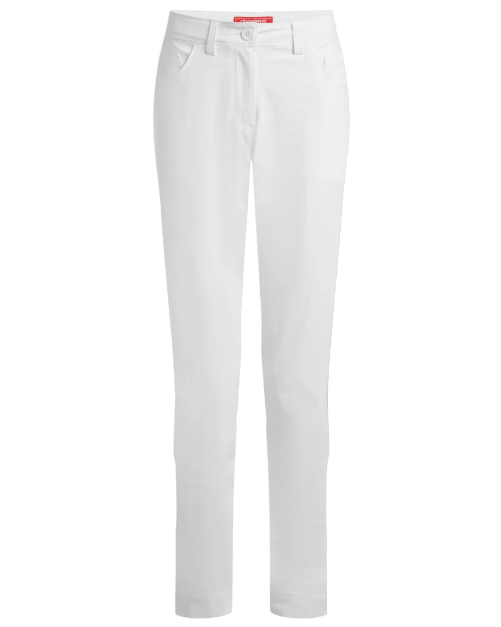White coloured Craghoppers Womens Nosilife Milla Golf Trousers on white background