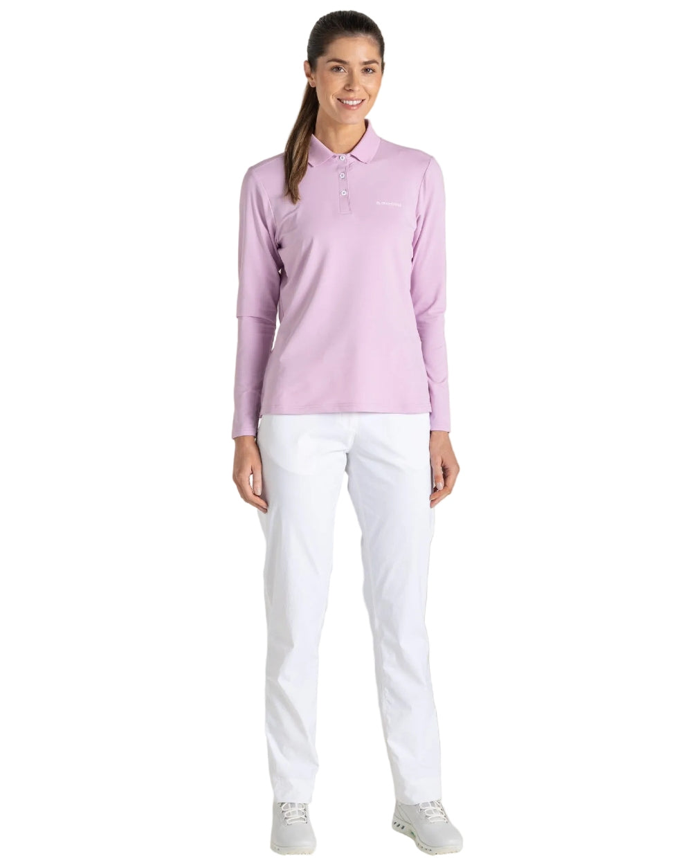 White coloured Craghoppers Womens Nosilife Milla Golf Trousers on white background