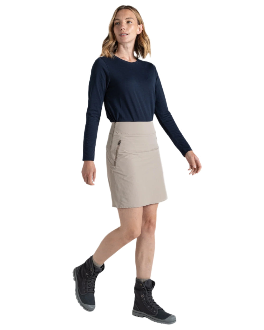 Soft Mushroom coloured Craghoppers Womens Nosilife Pro Skort II on white background