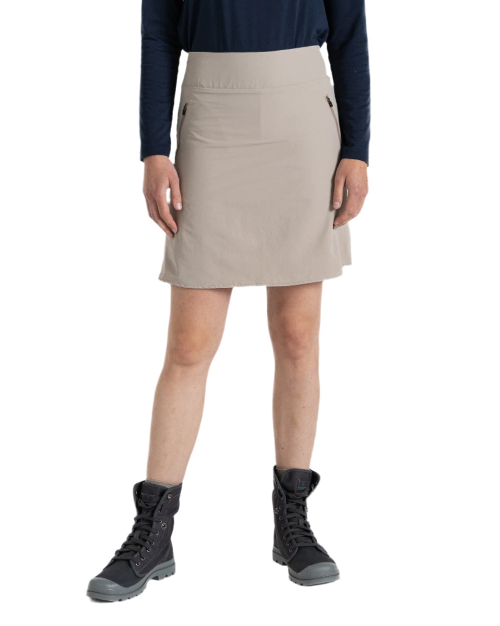 Soft Mushroom coloured Craghoppers Womens Nosilife Pro Skort II on white background