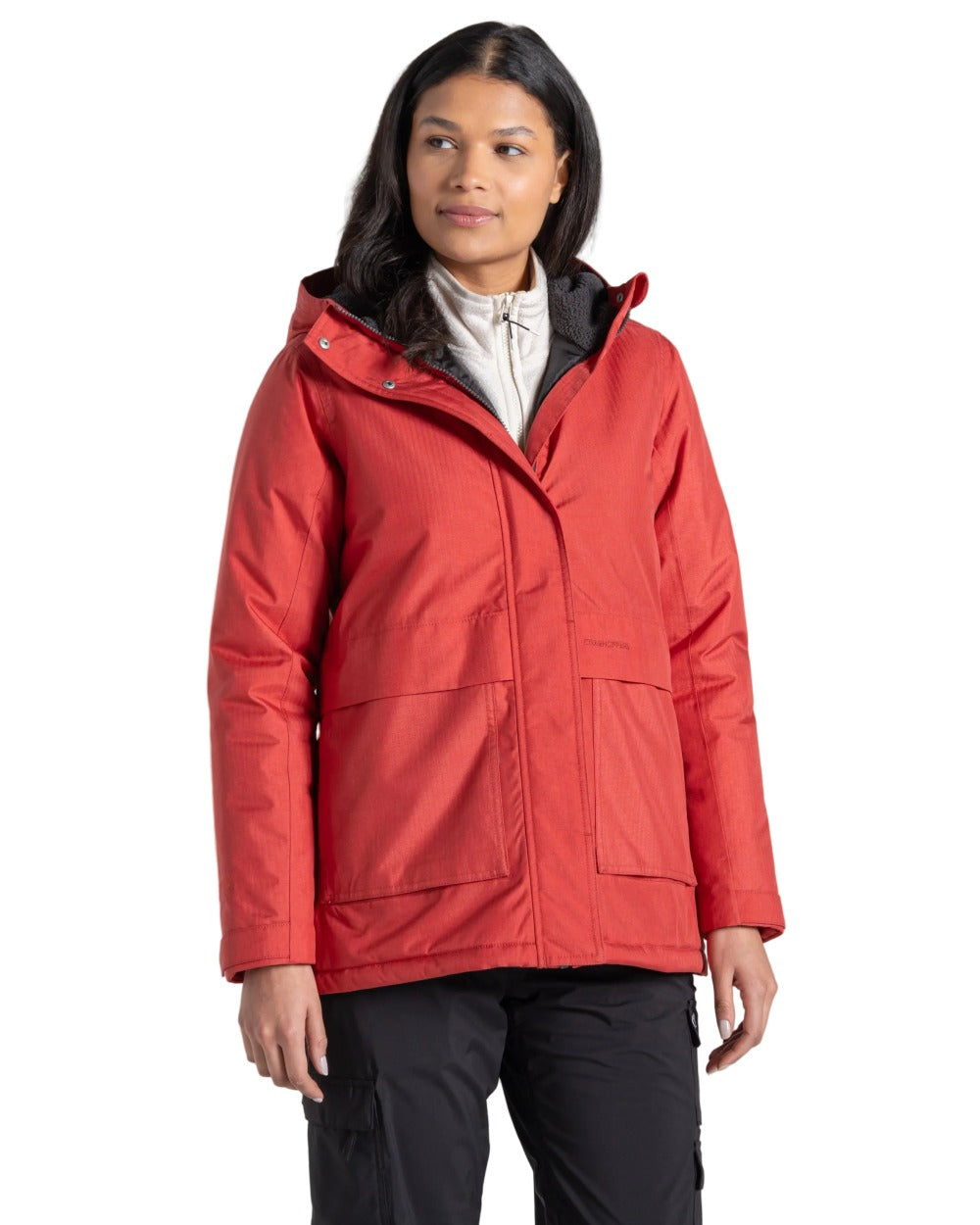 Compote Red coloured Craghoppers Womens Orrest Jacket on white background