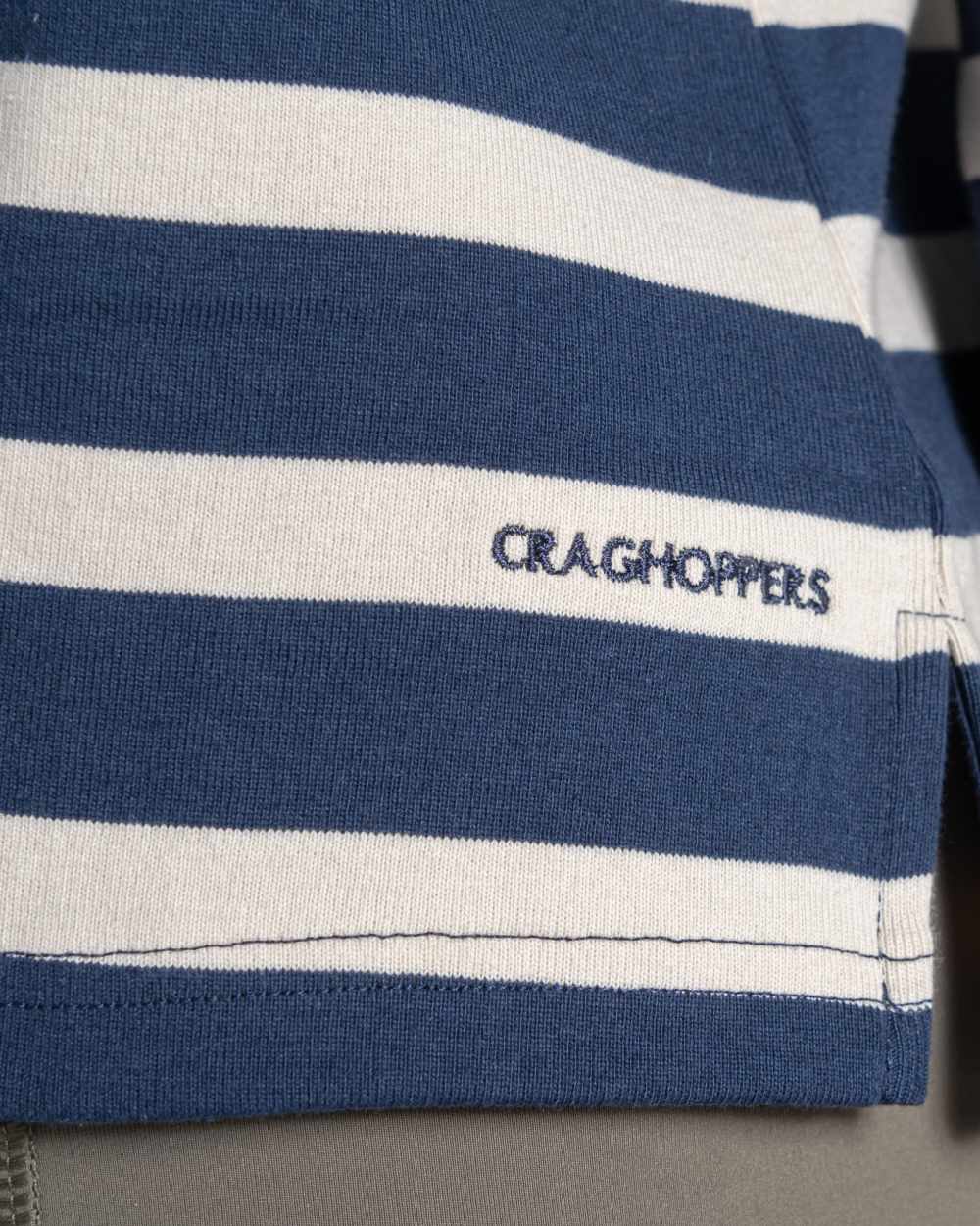Blue Navy Stripe coloured Craghoppers Womens Pavey Long Sleeved Top on white background