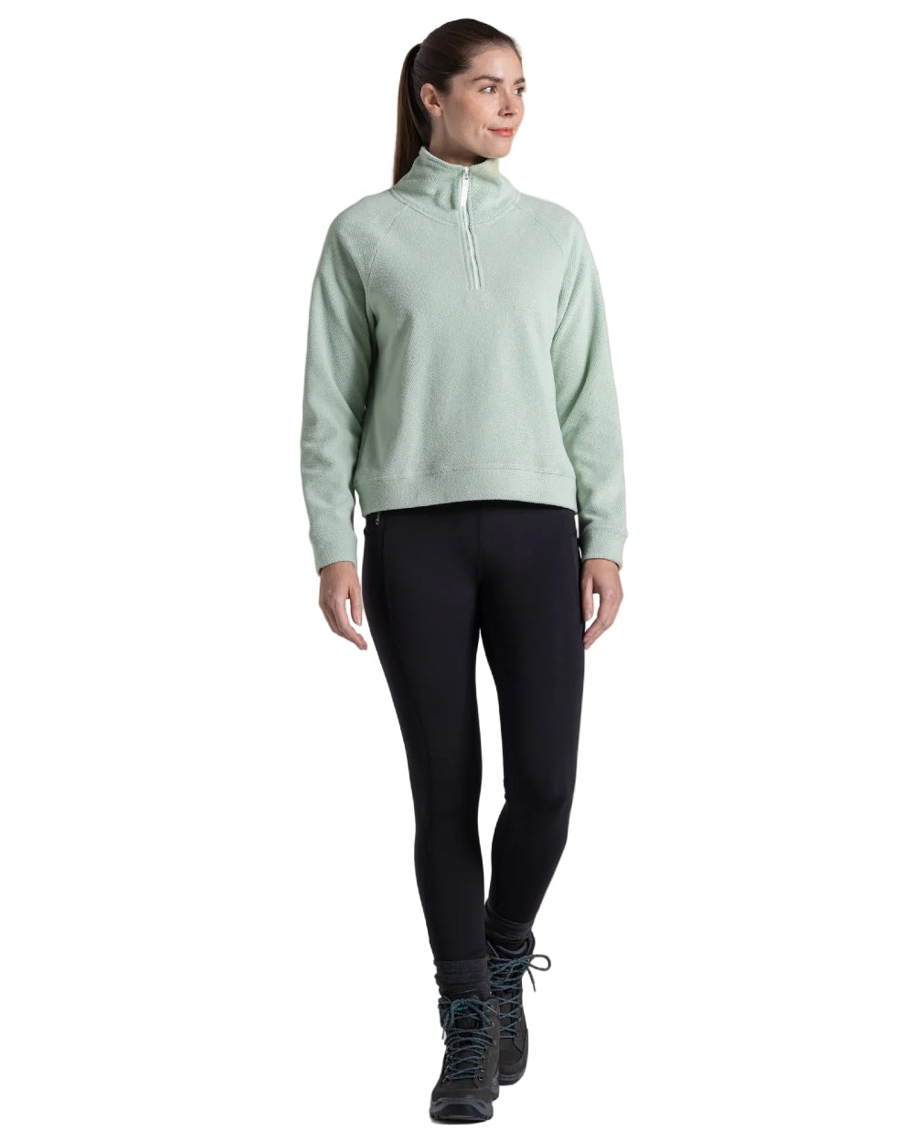Iced Matcha coloured Craghoppers Womens Raja Half Zip Fleece on white background