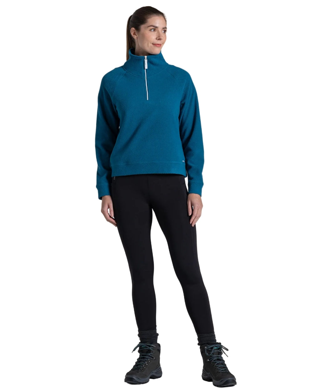 Porcelain Blue coloured Craghoppers Womens Raja Half Zip Fleece on white background