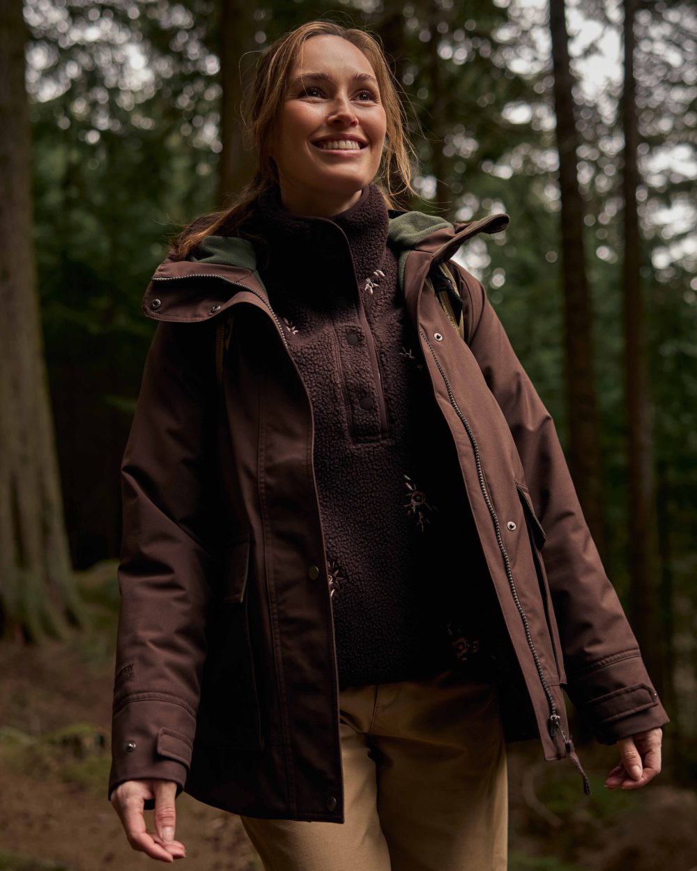 Wenge Brown Coloured Craghoppers Womens Rosemary Overhead Top on forest background