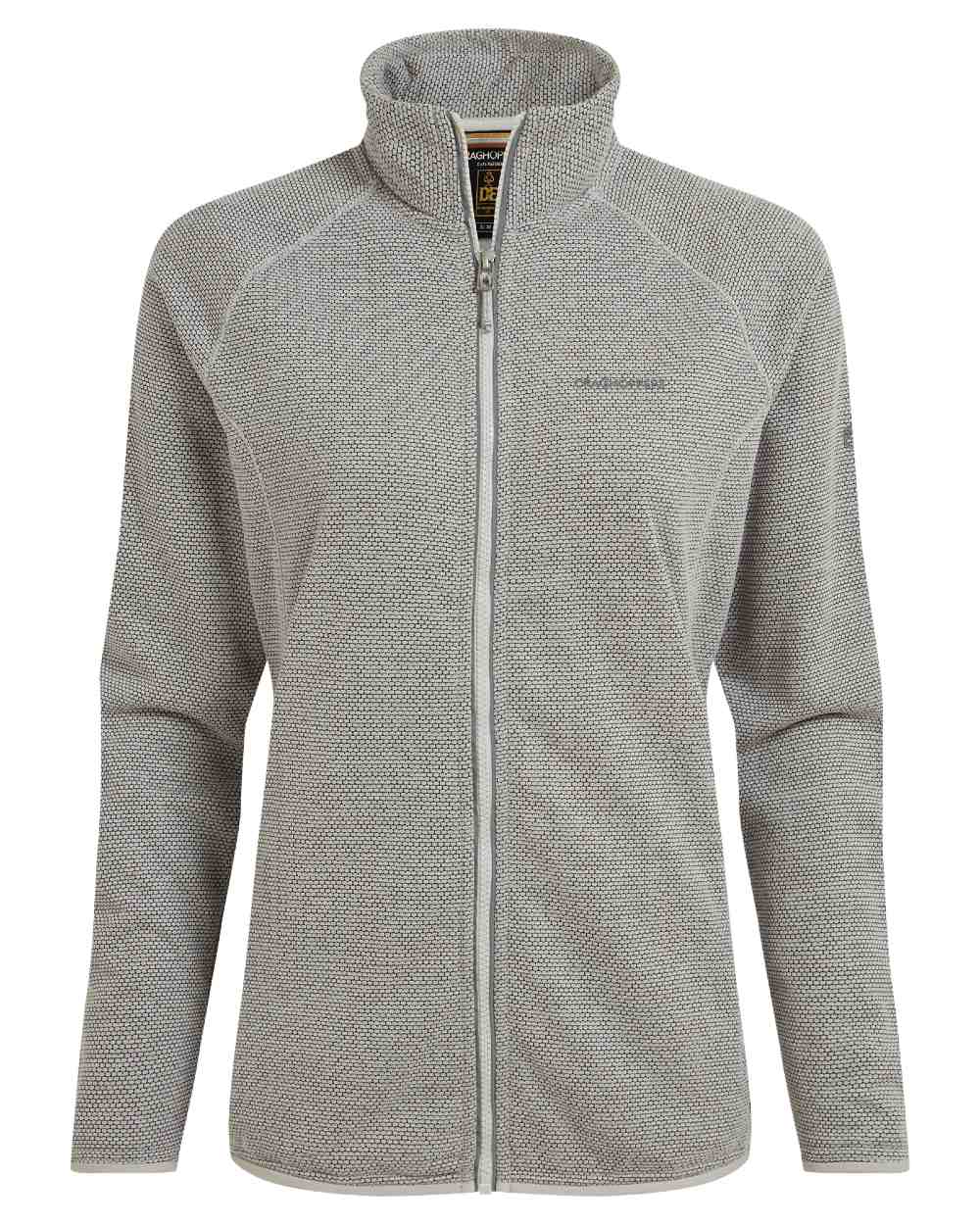 Lunar Grey Marl coloured Craghoppers Womens Tarvos Full Zip Fleece on white background