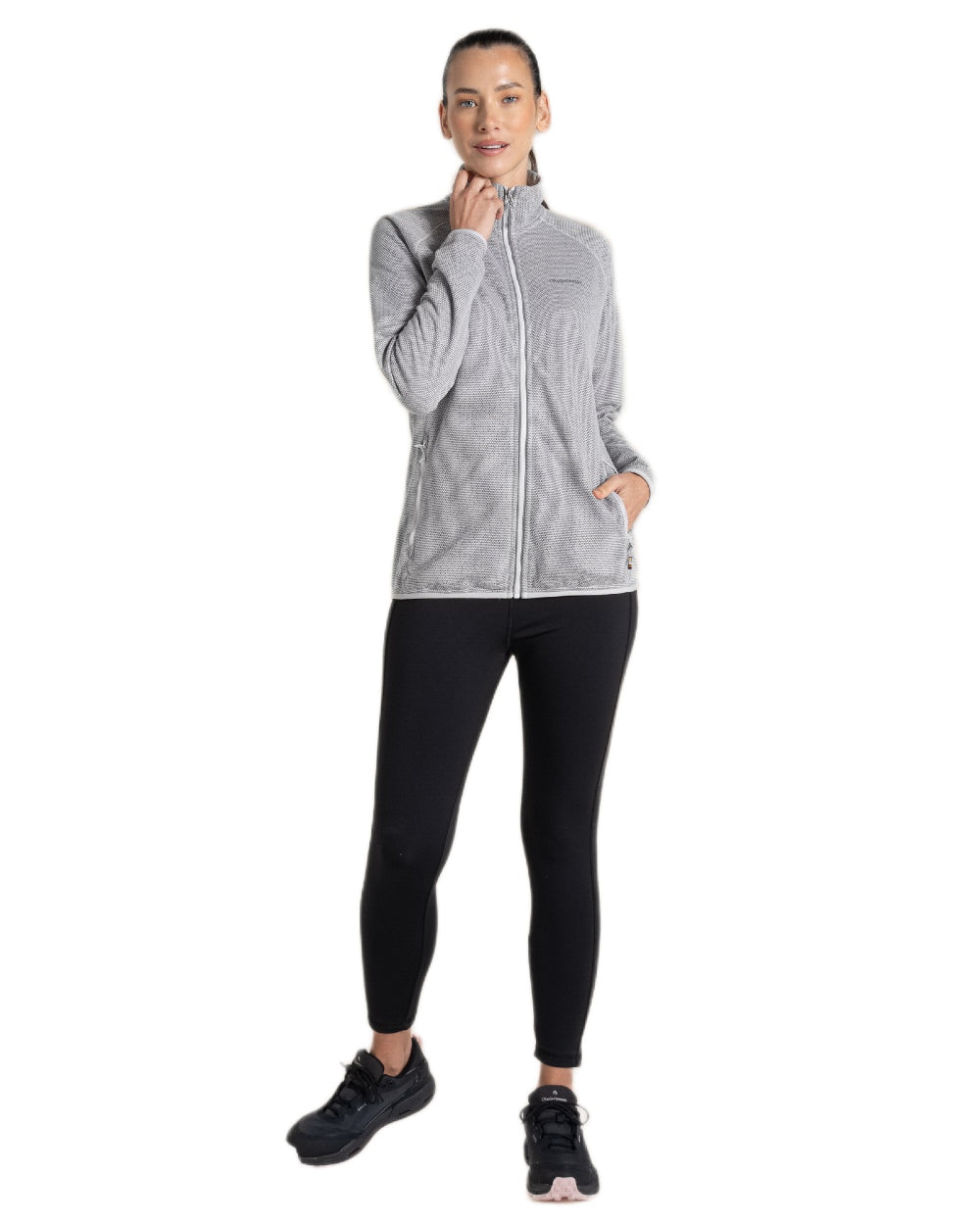 Lunar Grey Marl coloured Craghoppers Womens Tarvos Full Zip Fleece on white background