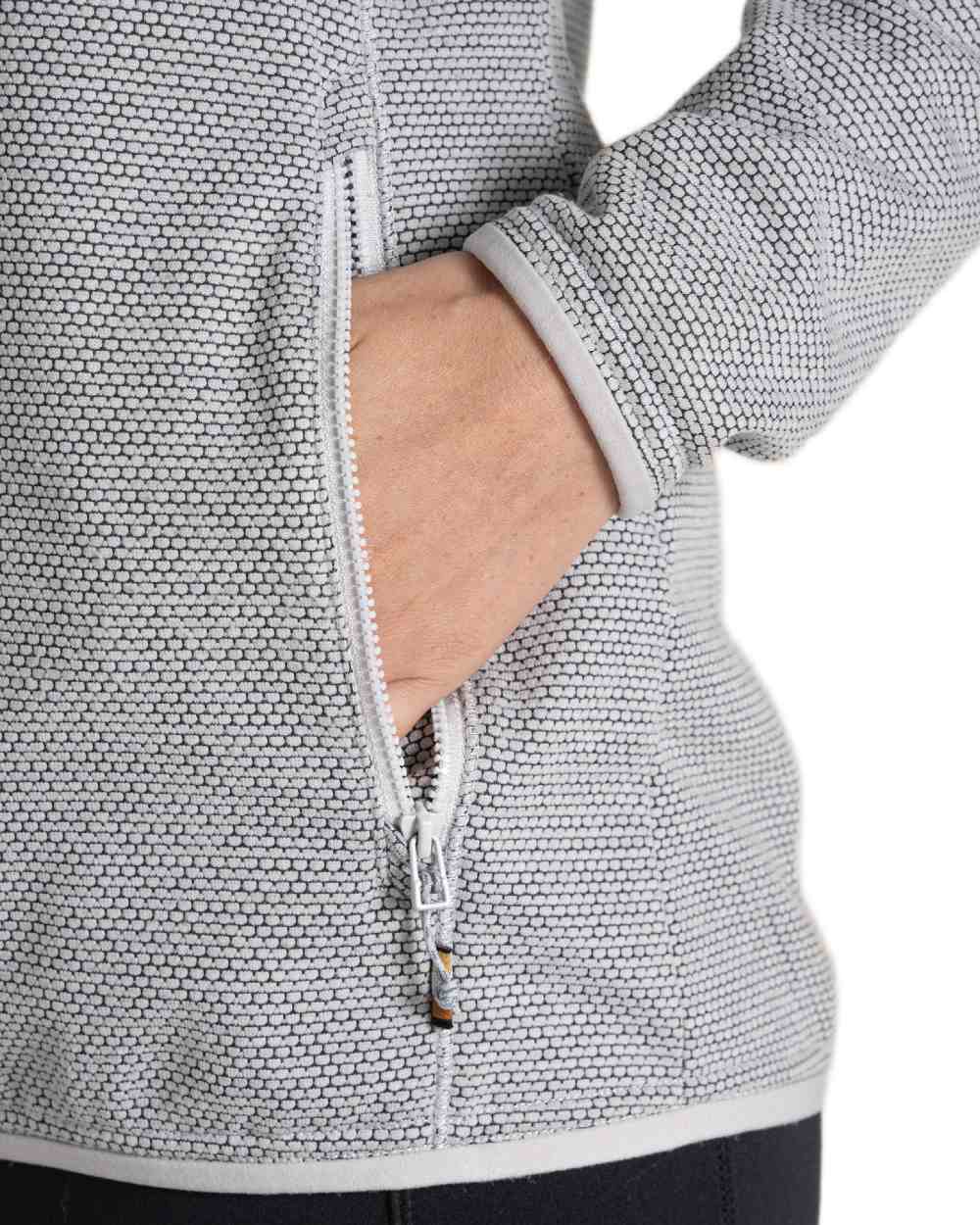 Lunar Grey Marl coloured Craghoppers Womens Tarvos Full Zip Fleece on white background