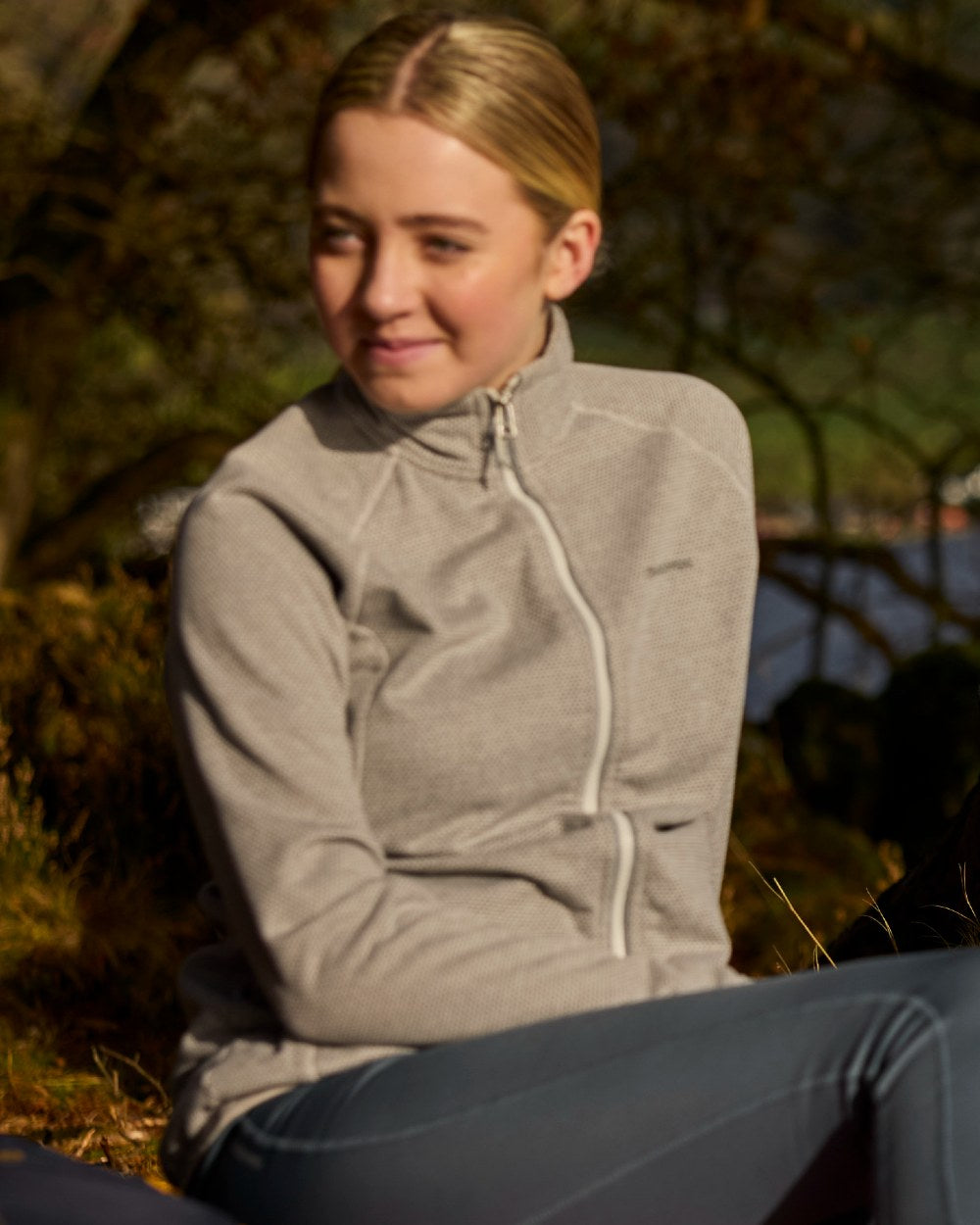 Lunar Grey Marl coloured Craghoppers Womens Tarvos Full Zip Fleece on mountain background