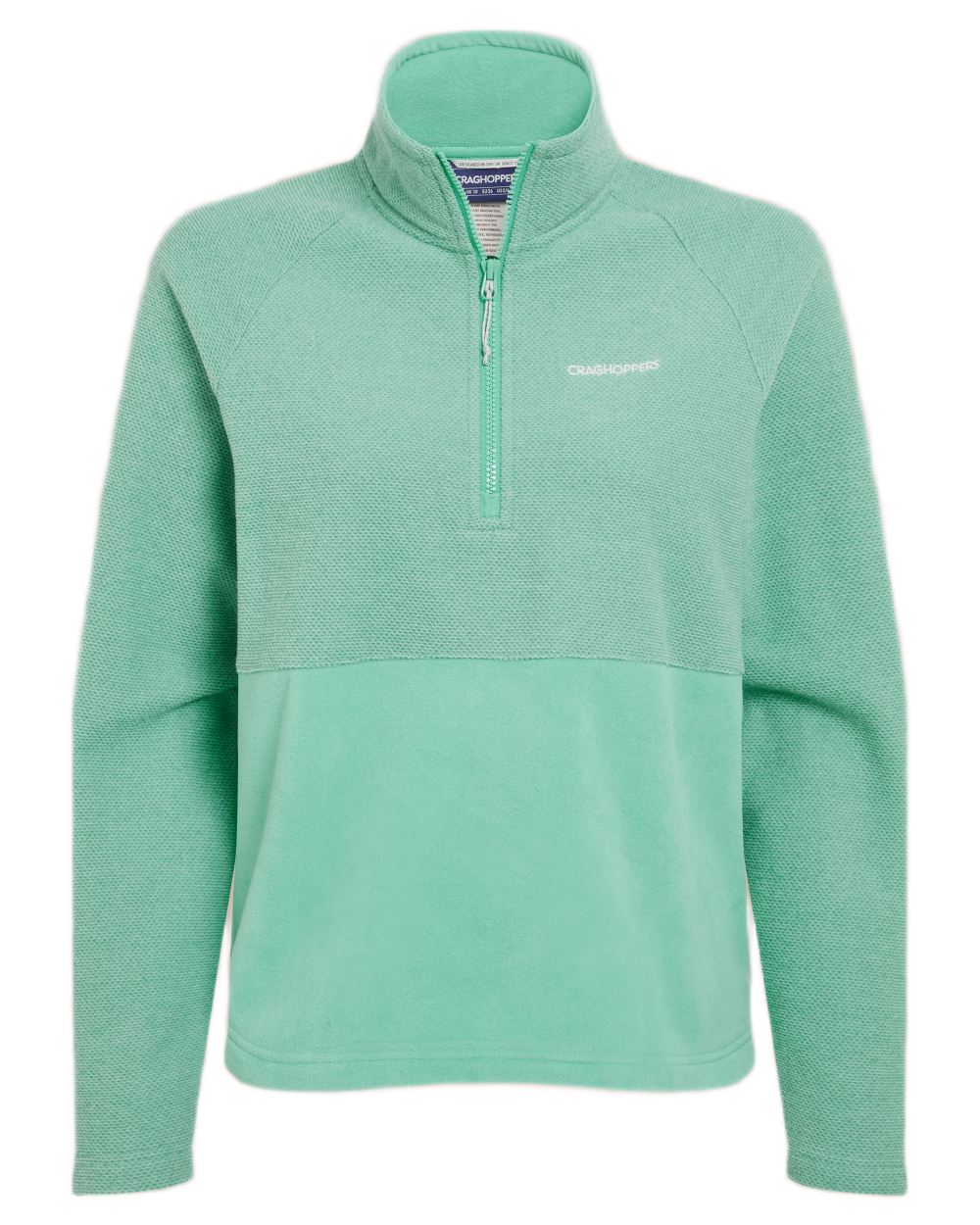 Glazed Aqua coloured Craghoppers Womens Thuya Half Zip Fleece on white background
